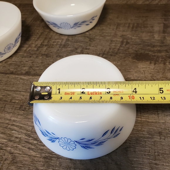 Federal Glass 3 Small Milk Glass Bowls. Blue Flowers. Vintage. - Picture 5 of 6